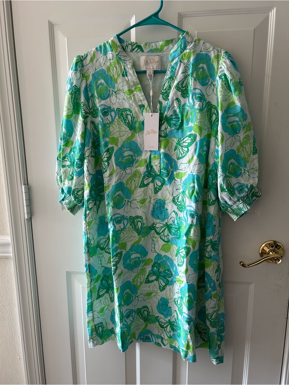 Lilly Pulitzer Mialeigh Linen Monarch Rose Floral Butterfly Tunic Dress 10